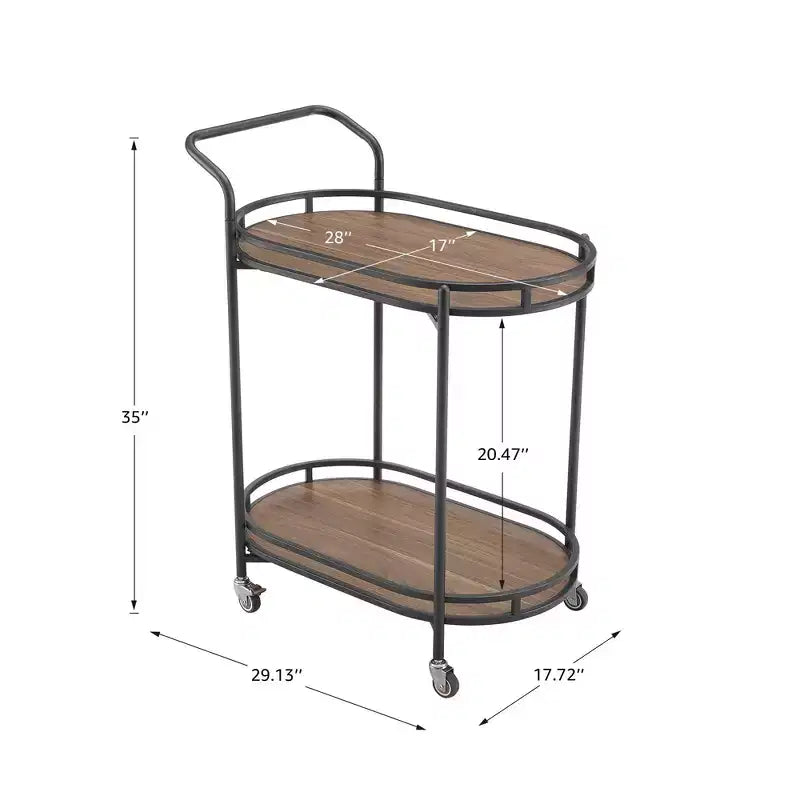 Rosary Blenn Modern Gold Bar Cart with Wheels  2-Tier Rolling Serving Trolley