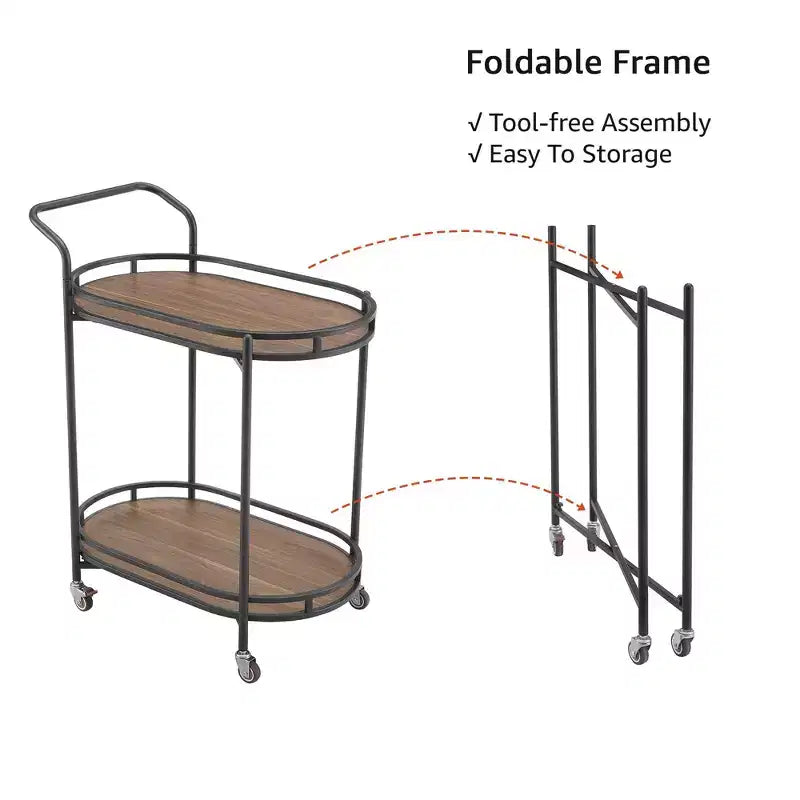 Rosary Blenn Modern Gold Bar Cart with Wheels  2-Tier Rolling Serving Trolley
