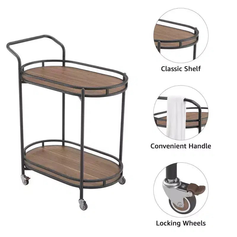 Rosary Blenn Modern Gold Bar Cart with Wheels  2-Tier Rolling Serving Trolley