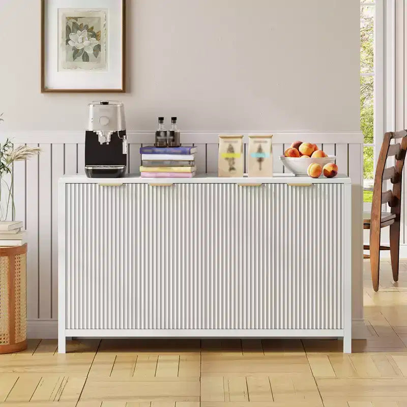 CuisinSmart 55 Fluted Buffet Cabinet with Storage, Large Sideboard with 4 Doors & Adjustable Shelves, Kitchen Buffet Cabinet Console Table