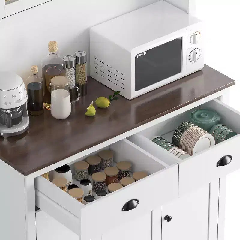 TROPOW Farmhouse Kitchen Pantry with Drawers & Adjustable Shelves, 71 Inch Tall Freestanding Pantry Storage Cabinet, Coffee Bar Hutch Cabinet