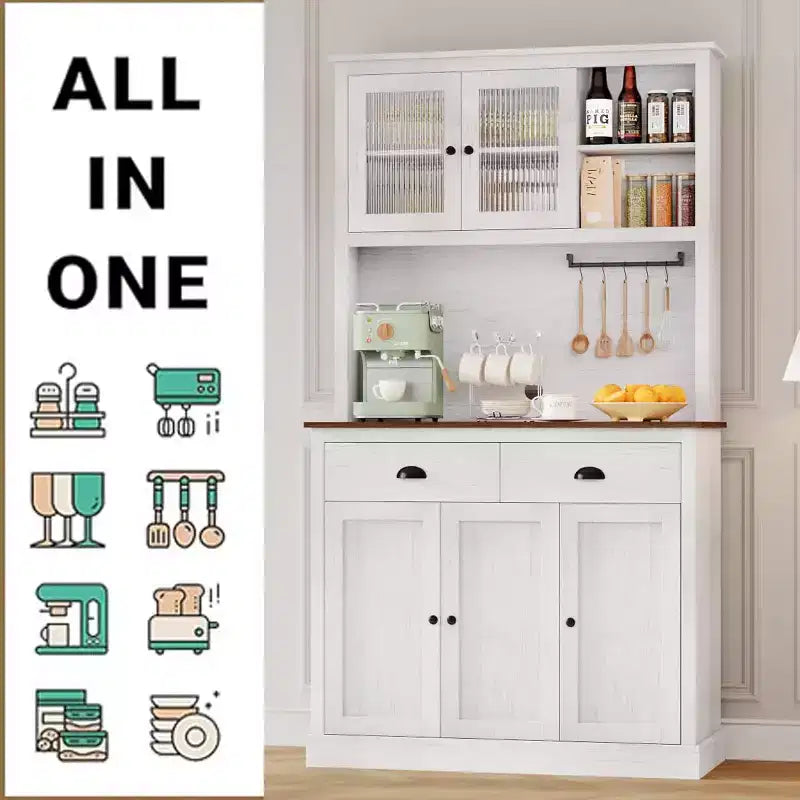 TROPOW Farmhouse Kitchen Pantry with Drawers & Adjustable Shelves, 71 Inch Tall Freestanding Pantry Storage Cabinet, Coffee Bar Hutch Cabinet
