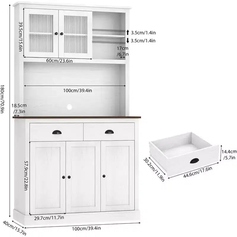 TROPOW Farmhouse Kitchen Pantry with Drawers & Adjustable Shelves, 71 Inch Tall Freestanding Pantry Storage Cabinet, Coffee Bar Hutch Cabinet