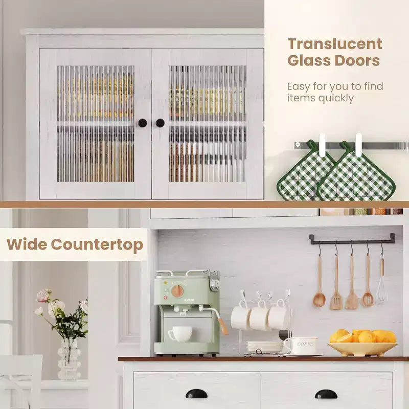 TROPOW Farmhouse Kitchen Pantry with Drawers & Adjustable Shelves, 71 Inch Tall Freestanding Pantry Storage Cabinet, Coffee Bar Hutch Cabinet