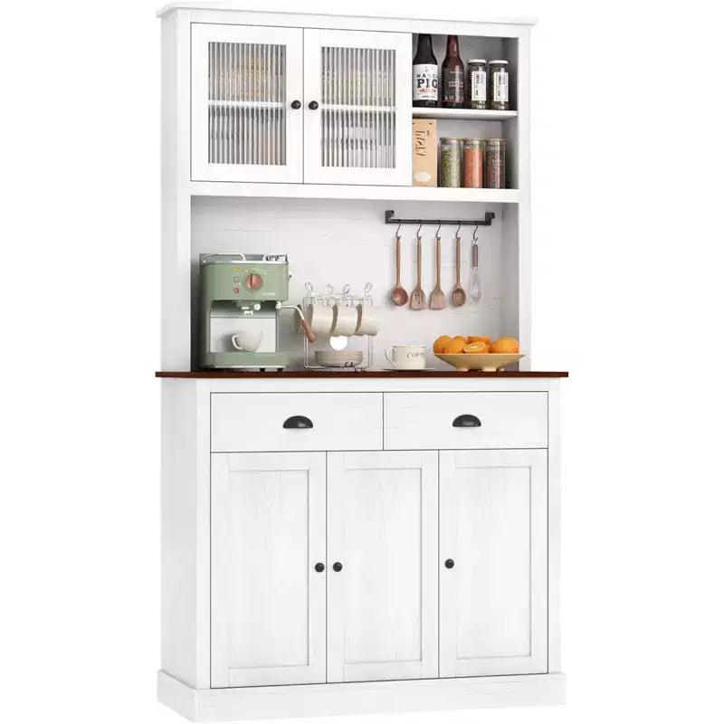 TROPOW Farmhouse Kitchen Pantry with Drawers & Adjustable Shelves, 71 Inch Tall Freestanding Pantry Storage Cabinet, Coffee Bar Hutch Cabinet
