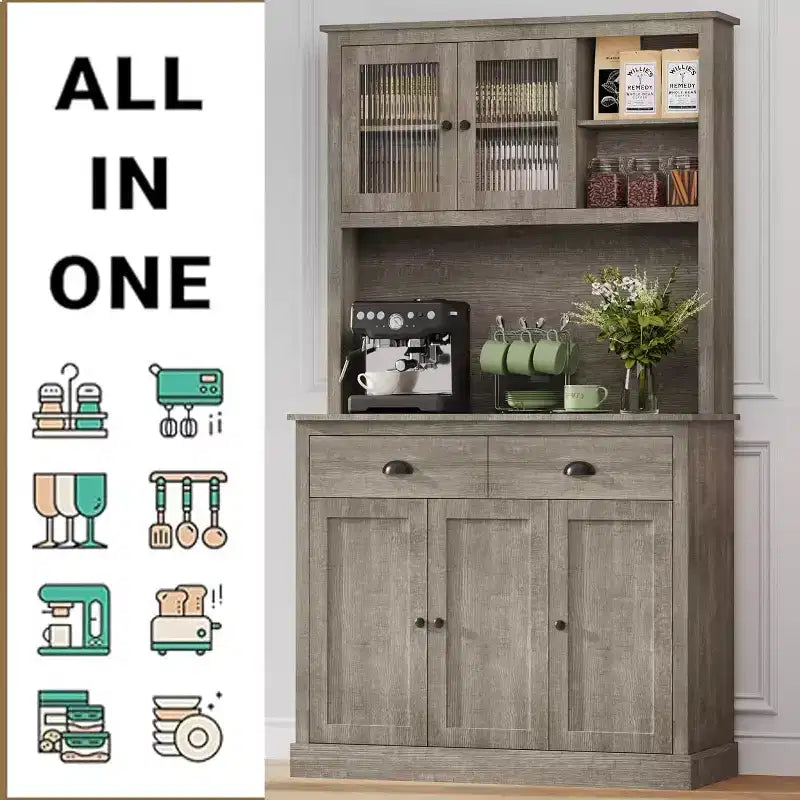 TROPOW Farmhouse Kitchen Pantry with Drawers & Adjustable Shelves, 71 Inch Tall Freestanding Pantry Storage Cabinet, Coffee Bar Hutch Cabinet