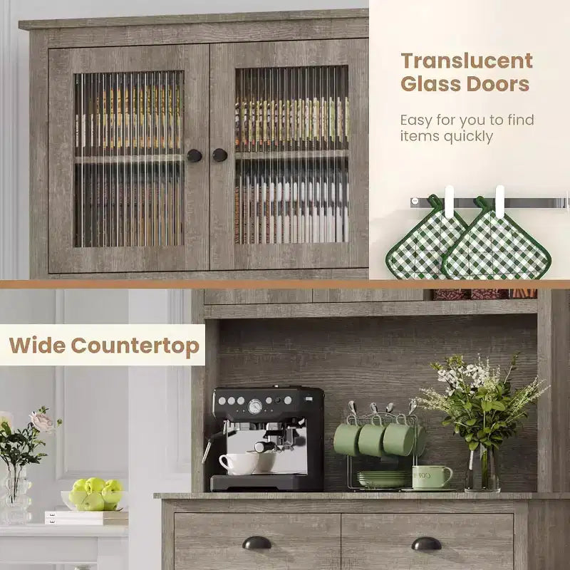 TROPOW Farmhouse Kitchen Pantry with Drawers & Adjustable Shelves, 71 Inch Tall Freestanding Pantry Storage Cabinet, Coffee Bar Hutch Cabinet