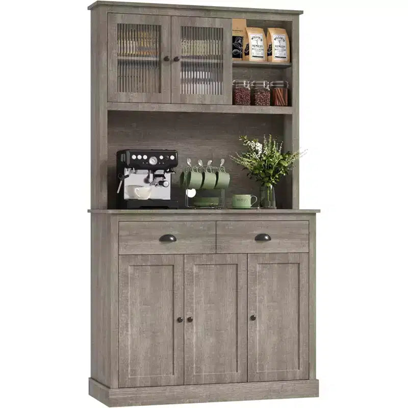 TROPOW Farmhouse Kitchen Pantry with Drawers & Adjustable Shelves, 71 Inch Tall Freestanding Pantry Storage Cabinet, Coffee Bar Hutch Cabinet