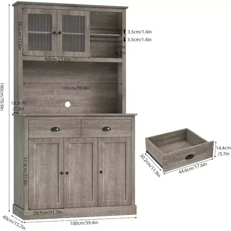 TROPOW Farmhouse Kitchen Pantry with Drawers & Adjustable Shelves, 71 Inch Tall Freestanding Pantry Storage Cabinet, Coffee Bar Hutch Cabinet