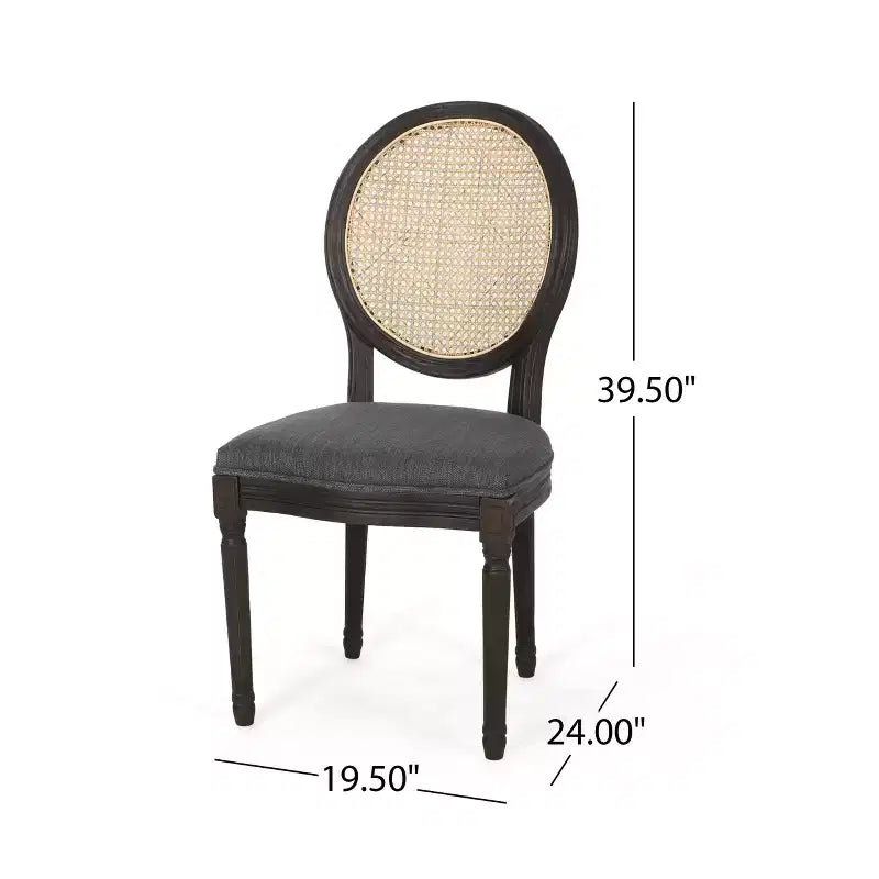 GDFStudio Towner French Country Fabric Upholstered Wood and Cane Dining Chairs (Set of 2)