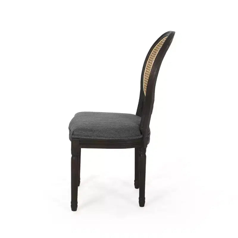 GDFStudio Towner French Country Fabric Upholstered Wood and Cane Dining Chairs (Set of 2)