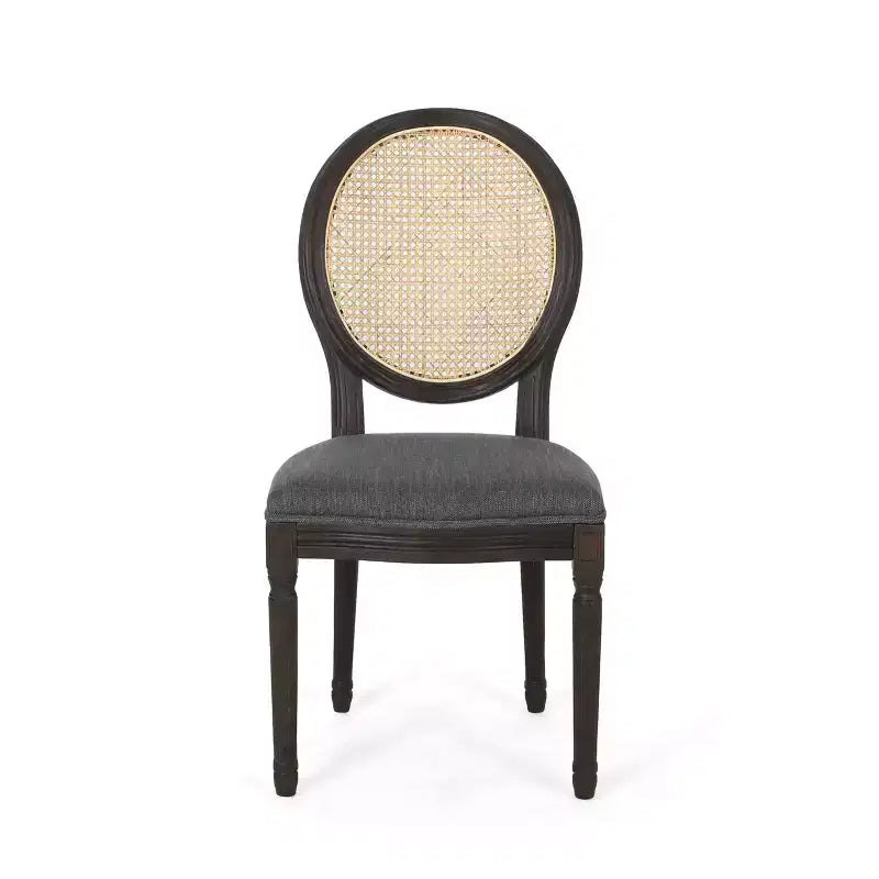 GDFStudio Towner French Country Fabric Upholstered Wood and Cane Dining Chairs (Set of 2)