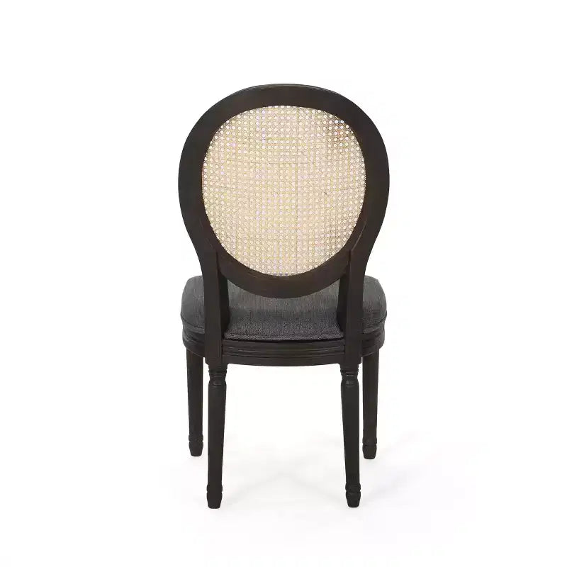 GDFStudio Towner French Country Fabric Upholstered Wood and Cane Dining Chairs (Set of 2)