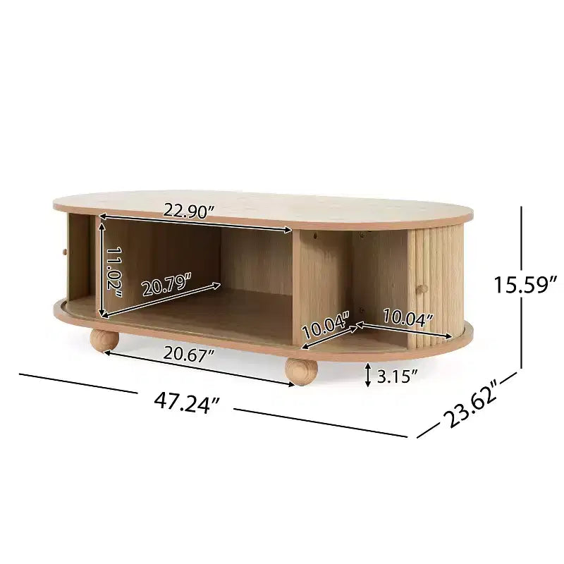 Oval Coffee Table Cocktail Table Storage Center Table Accent Table Sofa Side Table with Accordion Door - ModernLuxe