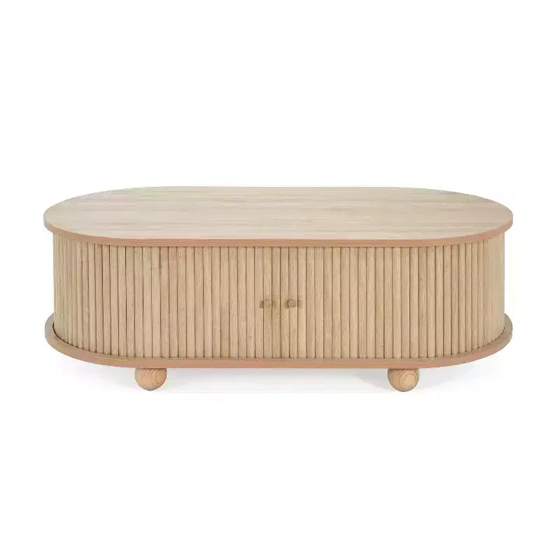 Oval Coffee Table Cocktail Table Storage Center Table Accent Table Sofa Side Table with Accordion Door - ModernLuxe