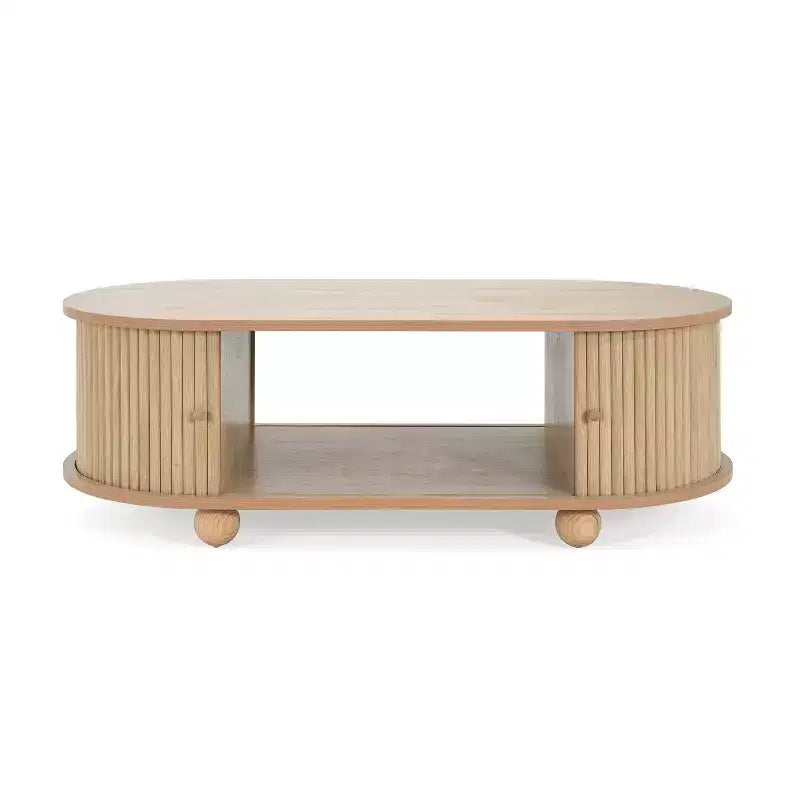 Oval Coffee Table Cocktail Table Storage Center Table Accent Table Sofa Side Table with Accordion Door - ModernLuxe
