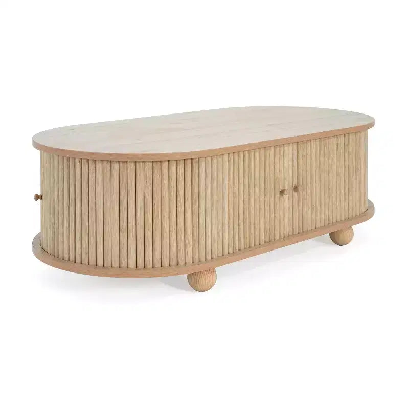 Oval Coffee Table Cocktail Table Storage Center Table Accent Table Sofa Side Table with Accordion Door - ModernLuxe