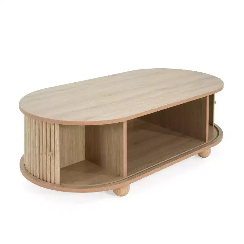 Oval Coffee Table Cocktail Table Storage Center Table Accent Table Sofa Side Table with Accordion Door - ModernLuxe