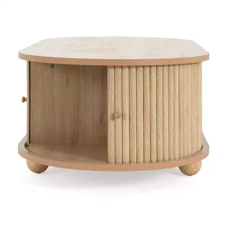 Oval Coffee Table Cocktail Table Storage Center Table Accent Table Sofa Side Table with Accordion Door - ModernLuxe