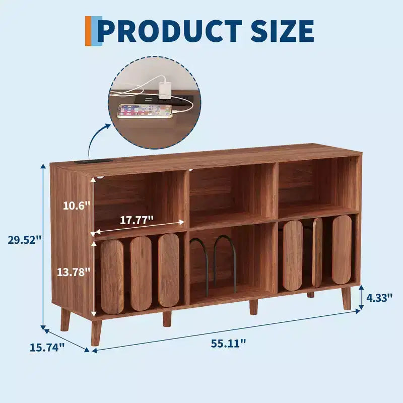 55 Large Record Player Stand, Vinyl Record Storage Cabinet,Modern Turntable Stand with Wood Legs,Record Player Table for Bedroom Living Room Office