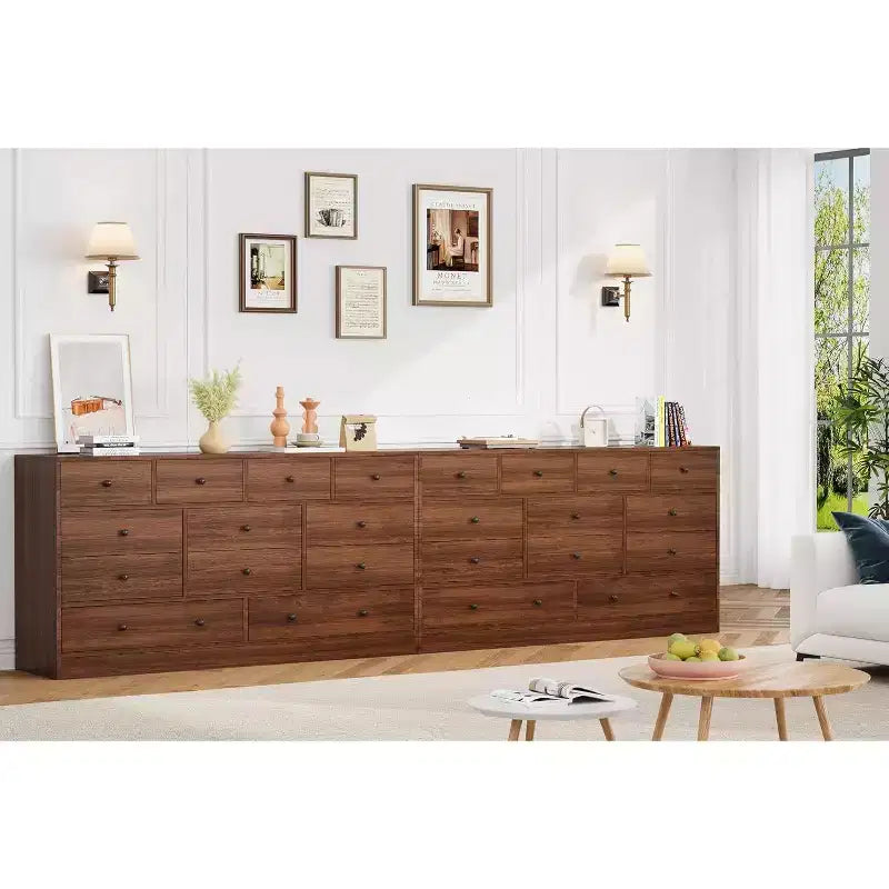 Acekool 12 Drawer Dresser with Power Outlets, Wooden Storage Chest Organizer for Bedroom, Living Room, Hallway, 61 Inch