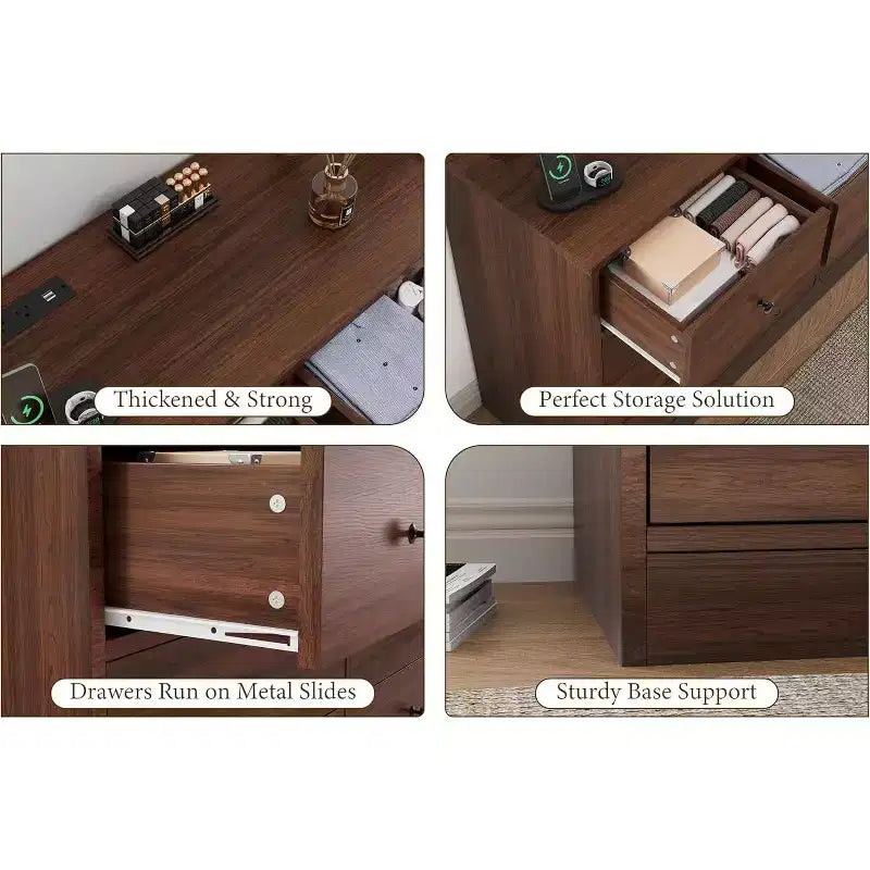 Acekool 12 Drawer Dresser with Power Outlets, Wooden Storage Chest Organizer for Bedroom, Living Room, Hallway, 61 Inch