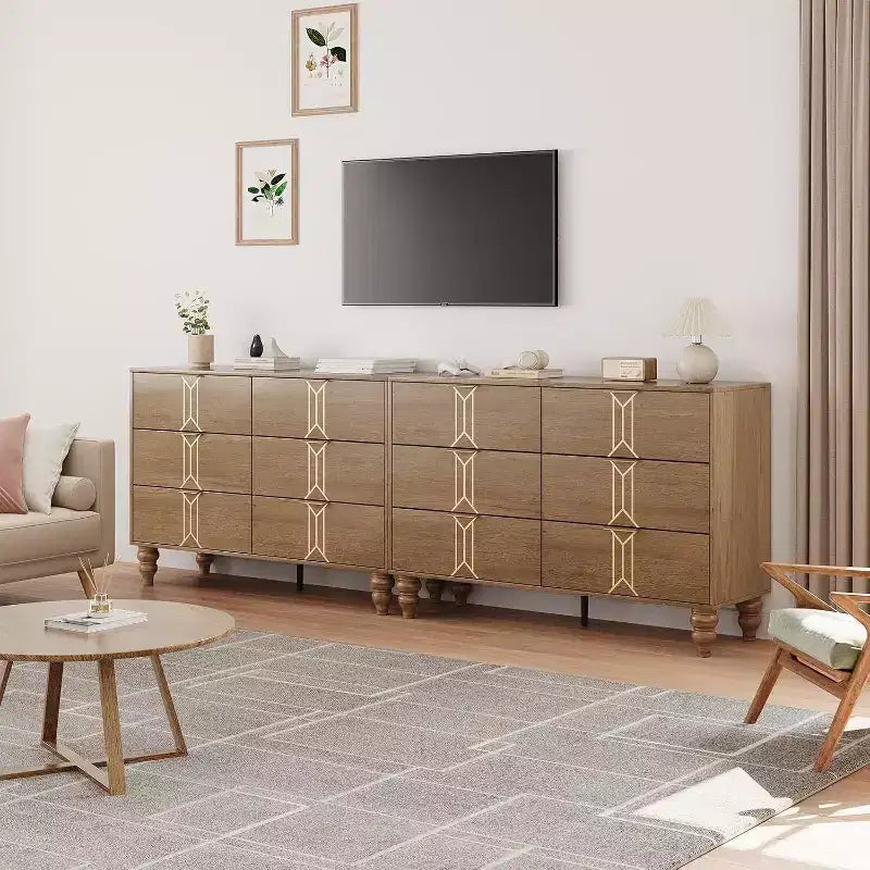 Wooden 6 Drawer Dresser with Vintage Pattern Design, Modern Chest Dresser with Deep Drawers for Bedroom, Living Room, Entryway