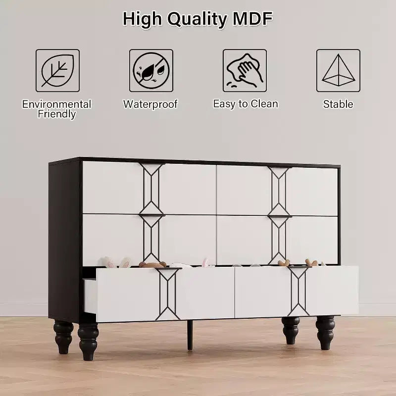 Wooden 6 Drawer Dresser with Vintage Pattern Design, Modern Chest Dresser with Deep Drawers for Bedroom, Living Room, Entryway