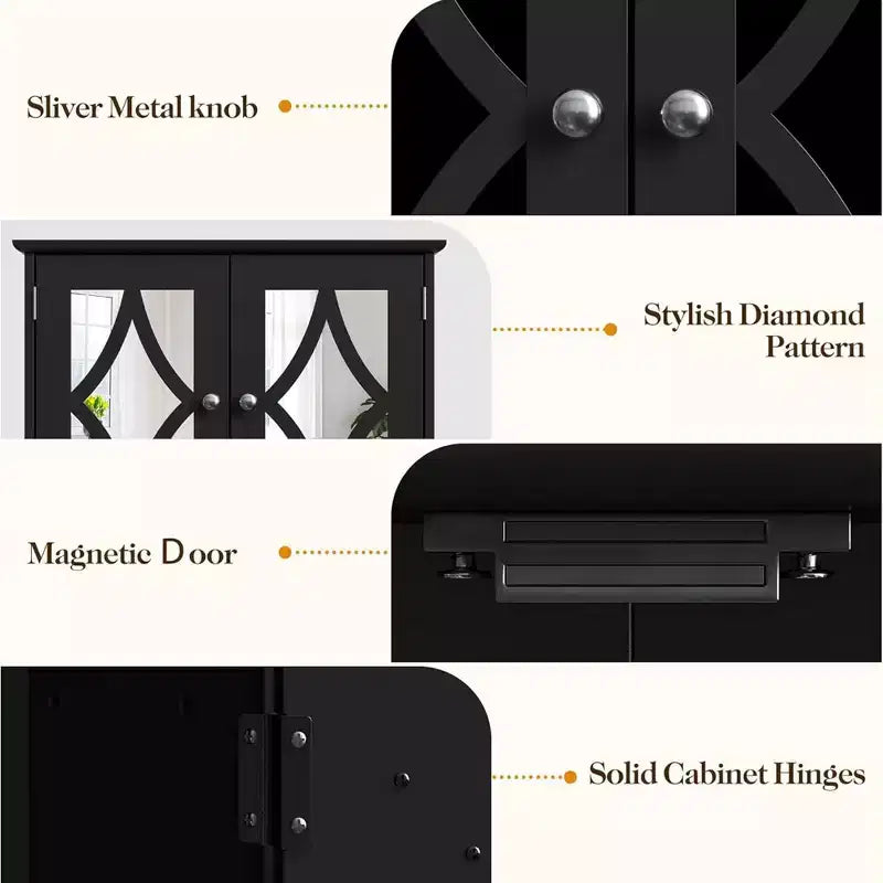 RoyalCraft Bathroom Medicine Cabinet, Wall Mount Storage with Mirror, Towel Bar, and Adjustable Shelves for Wash Room, Laundry, Black