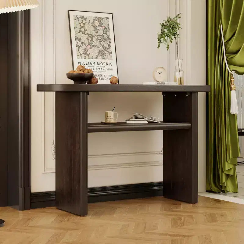 MAYEERTY Elegant Minimalist Console Table with Rounded Edges and Sturdy Shelf Design for Living Room Espresso