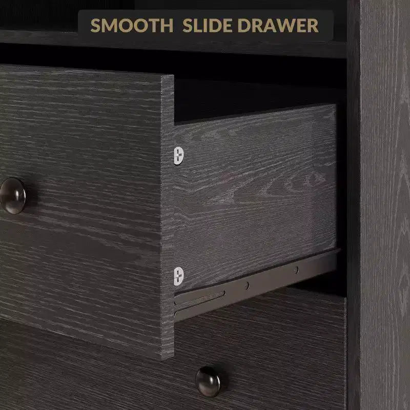 47Wood Dressers For Bedroom with 6 Drawer, Wooden Dresser With Led Lights and Power Outlet