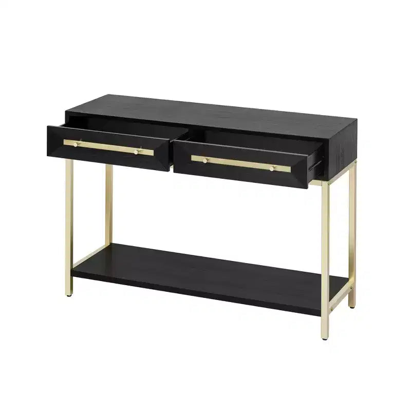 MAYEERTY Console Table with Two Drawers Retro Striking Geometric Design for Living Room Black