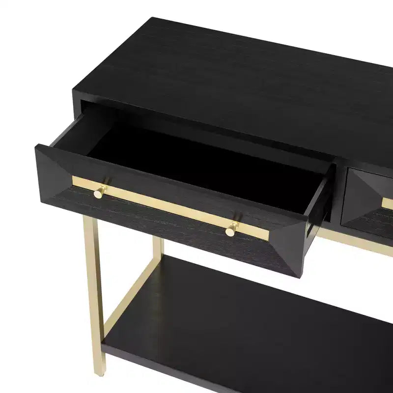 MAYEERTY Console Table with Two Drawers Retro Striking Geometric Design for Living Room Black