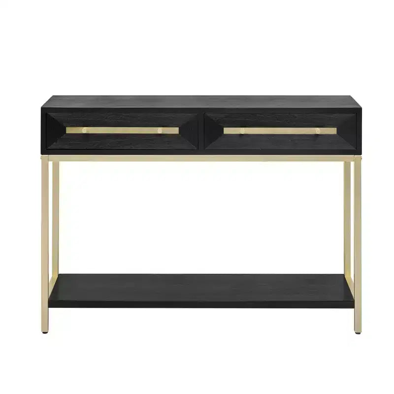 MAYEERTY Console Table with Two Drawers Retro Striking Geometric Design for Living Room Black
