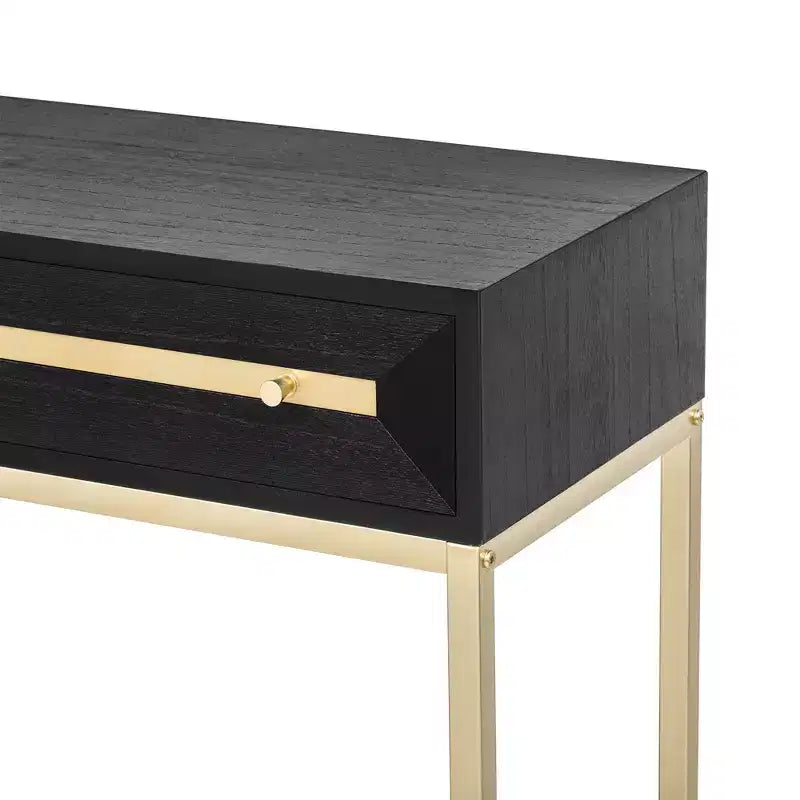 MAYEERTY Console Table with Two Drawers Retro Striking Geometric Design for Living Room Black