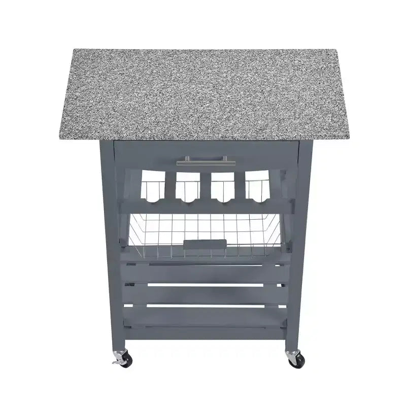 30Mobile Rolling Kitchen Island Trolley Serving Cart with Underneath Drawer & Slide-Out Wire Storage Basket