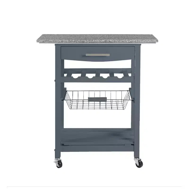 30Mobile Rolling Kitchen Island Trolley Serving Cart with Underneath Drawer & Slide-Out Wire Storage Basket