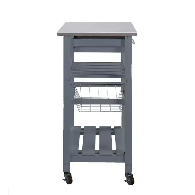 30Mobile Rolling Kitchen Island Trolley Serving Cart with Underneath Drawer & Slide-Out Wire Storage Basket