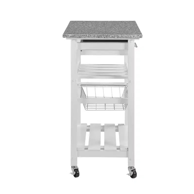 30Mobile Rolling Kitchen Island Trolley Serving Cart with Underneath Drawer & Slide-Out Wire Storage Basket