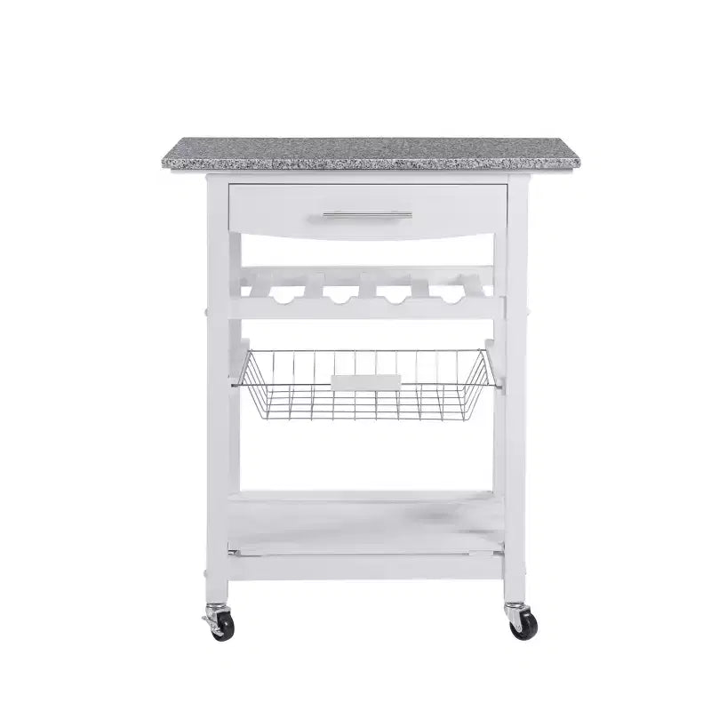 30Mobile Rolling Kitchen Island Trolley Serving Cart with Underneath Drawer & Slide-Out Wire Storage Basket