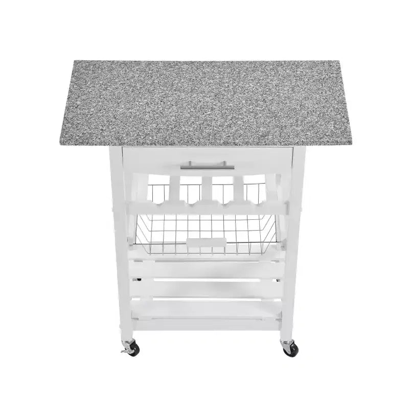 30Mobile Rolling Kitchen Island Trolley Serving Cart with Underneath Drawer & Slide-Out Wire Storage Basket