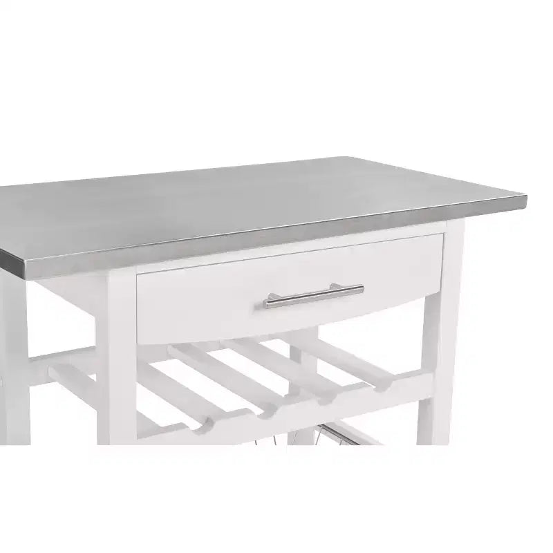 30Mobile Rolling Kitchen Island Trolley Serving Cart with Underneath Drawer & Slide-Out Wire Storage Basket
