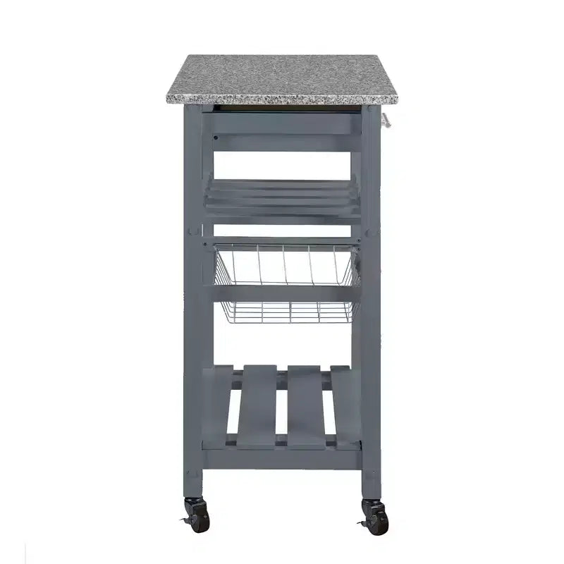 30Mobile Rolling Kitchen Island Trolley Serving Cart with Underneath Drawer & Slide-Out Wire Storage Basket