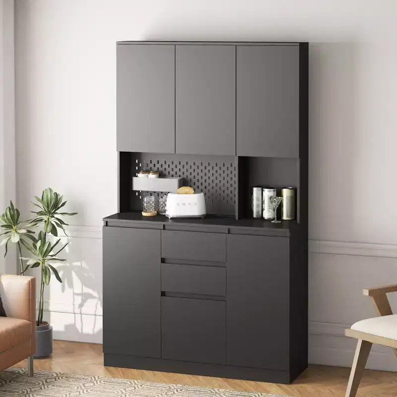 GDFStudio Reginald Modern 74 Freestanding Kitchen Tall Cabinet with 6 Doors and 2 Drawers