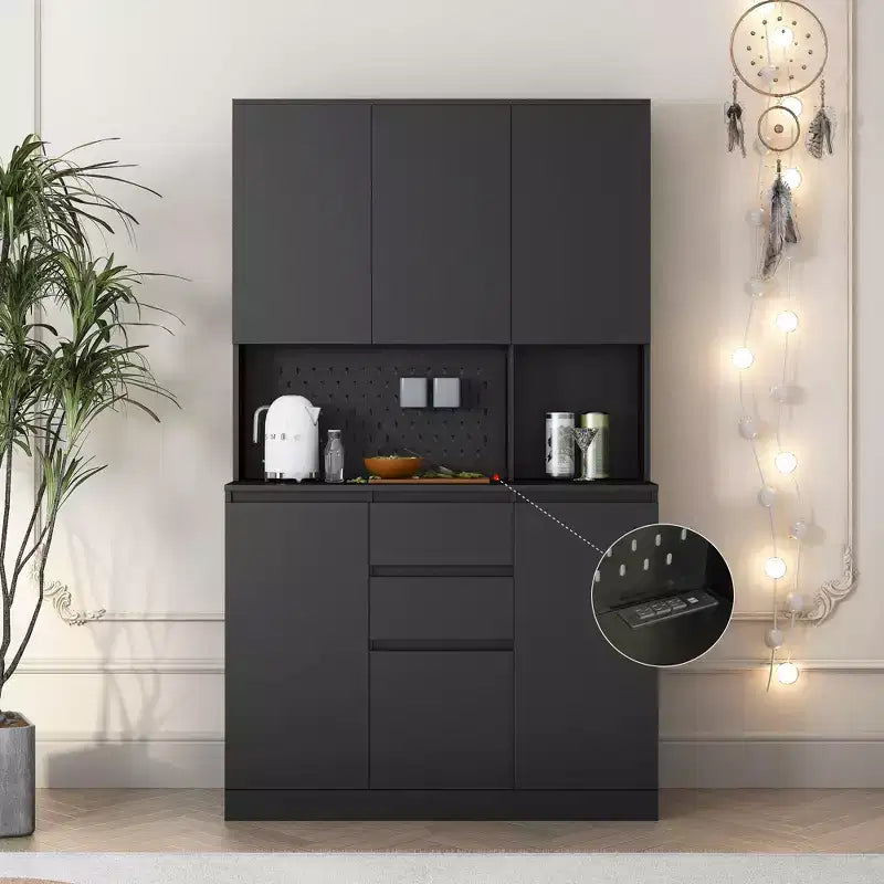 GDFStudio Reginald Modern 74 Freestanding Kitchen Tall Cabinet with 6 Doors and 2 Drawers