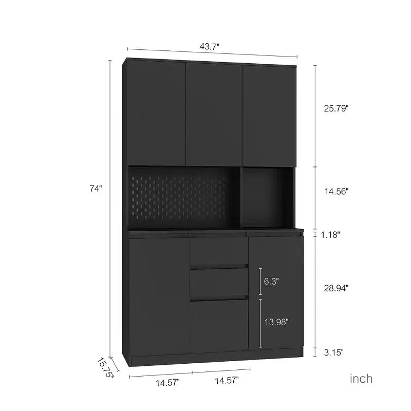 GDFStudio Reginald Modern 74 Freestanding Kitchen Tall Cabinet with 6 Doors and 2 Drawers