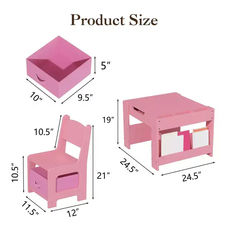 4-in-1 Activity Table Set with Detachable Tabletop, Table Set with Drawers and Bookshelf, Multifunctional Toddler Furniture for Drawing, Reading