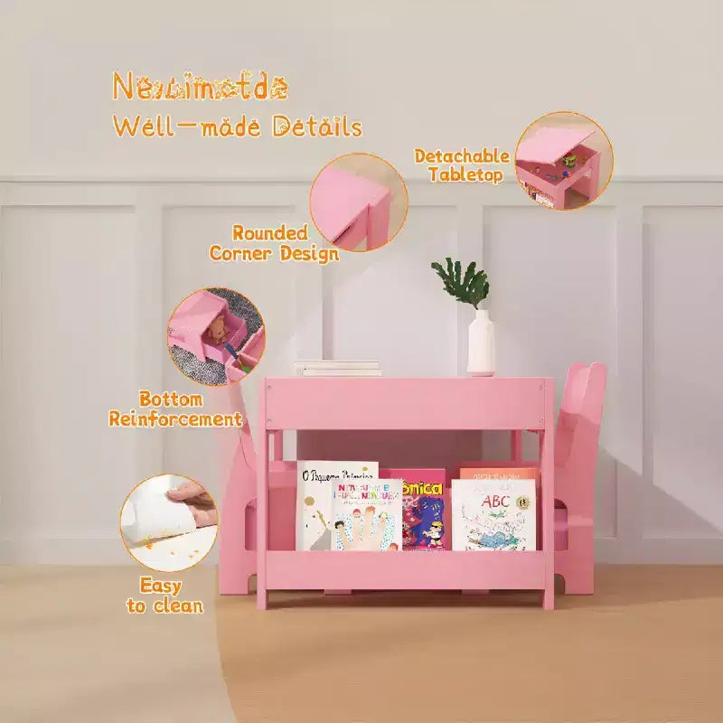 4-in-1 Activity Table Set with Detachable Tabletop, Table Set with Drawers and Bookshelf, Multifunctional Toddler Furniture for Drawing, Reading