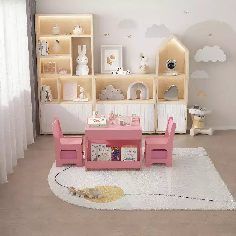 4-in-1 Activity Table Set with Detachable Tabletop, Table Set with Drawers and Bookshelf, Multifunctional Toddler Furniture for Drawing, Reading