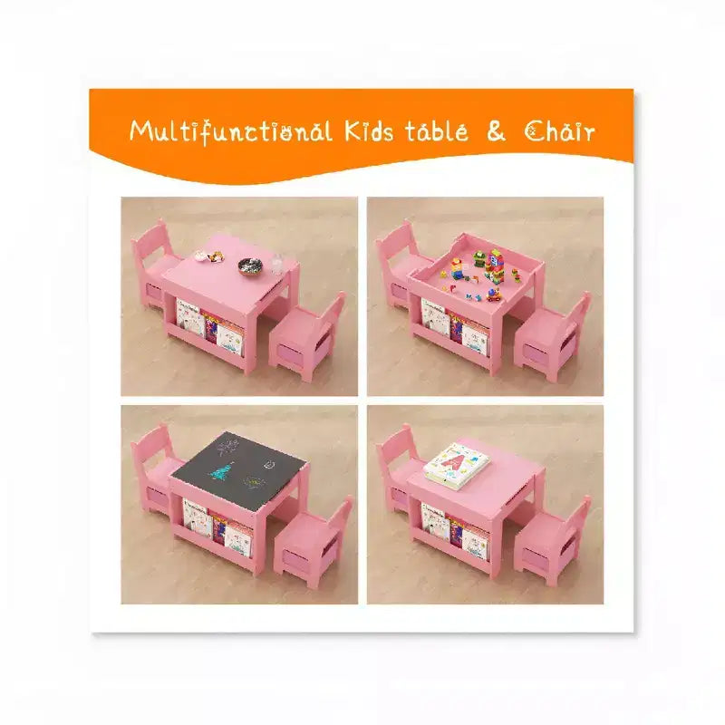 4-in-1 Activity Table Set with Detachable Tabletop, Table Set with Drawers and Bookshelf, Multifunctional Toddler Furniture for Drawing, Reading